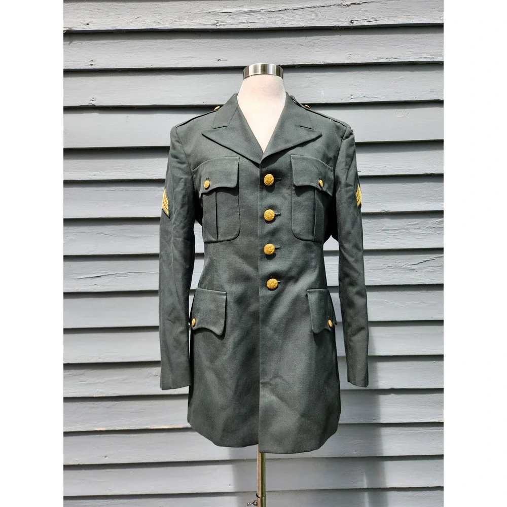 US Army Service Coat Green Military Dress Jacket Patches 40 Regular
